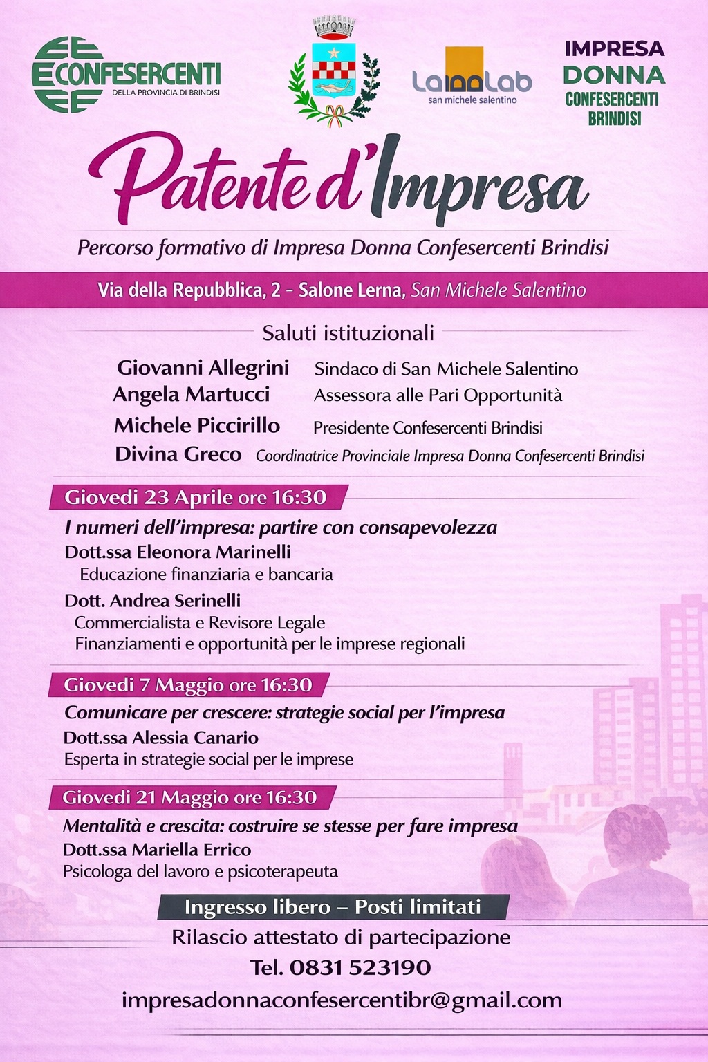 Impresa Donna Confesercenti Brindisi: al via “Patente d’Impresa”, percorso formativo per la crescita dell’imprenditoria femminile